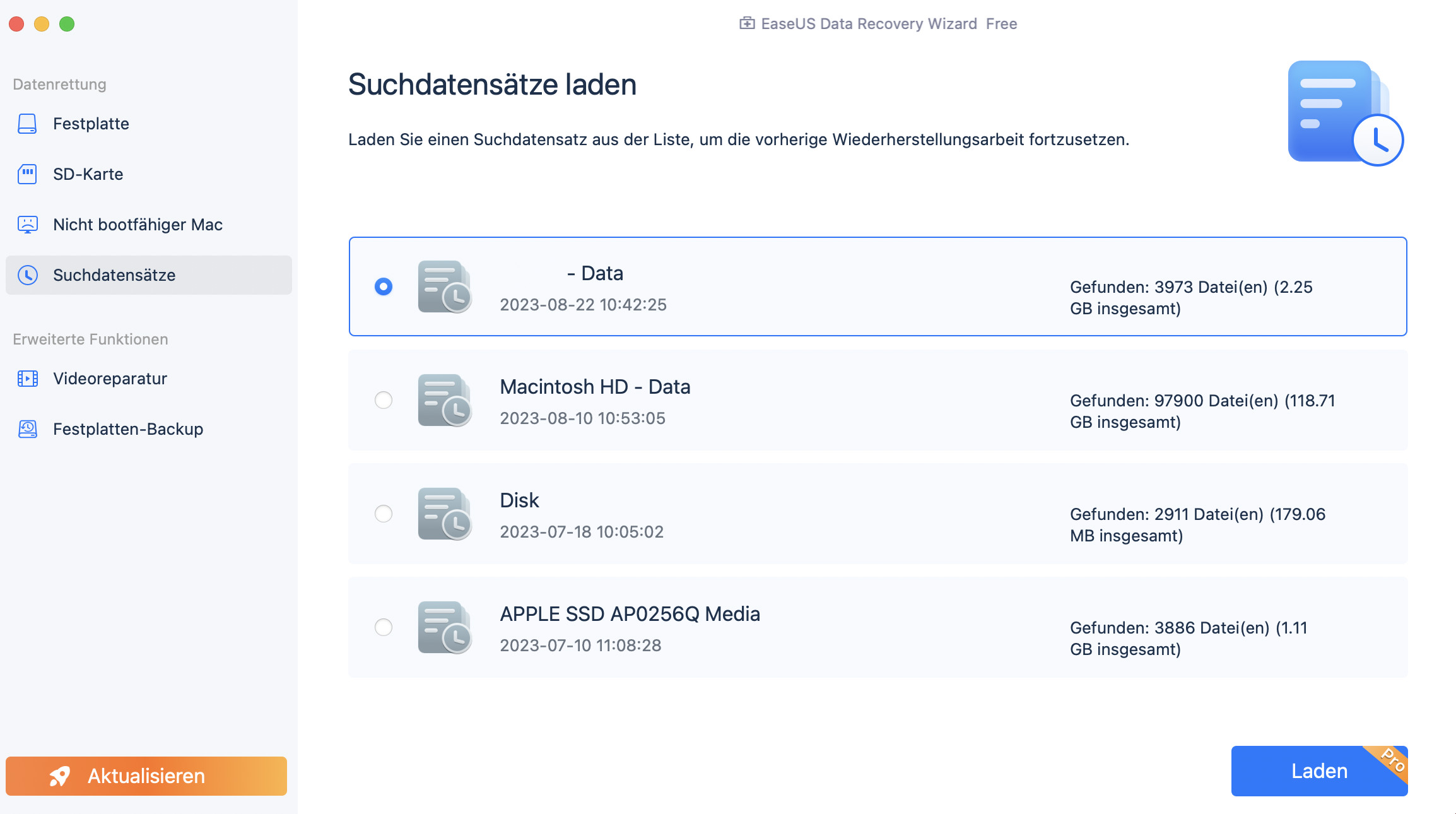 einen Speicherort auswählen und nach verlorenen Mac-Daten suchen